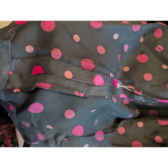 Vintage 50s Handmade Women's Small 100% Silk Black Pink Party Midi Dress Evening - Picture 7 of 14